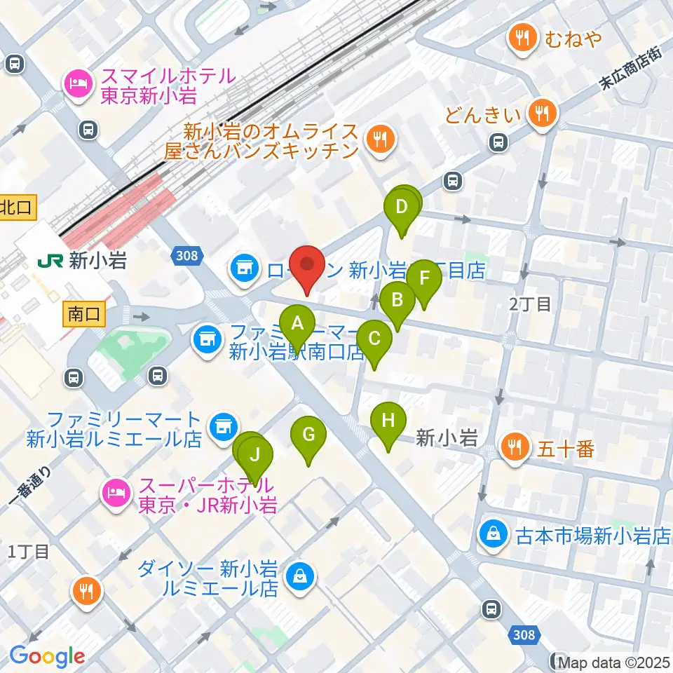 USボーカル教室新小岩駅前校周辺のカフェ一覧地図