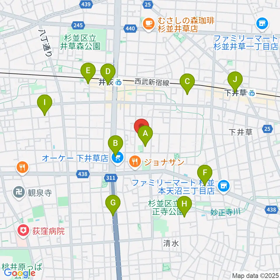 ヒロミュージックスクール周辺のカフェ一覧地図