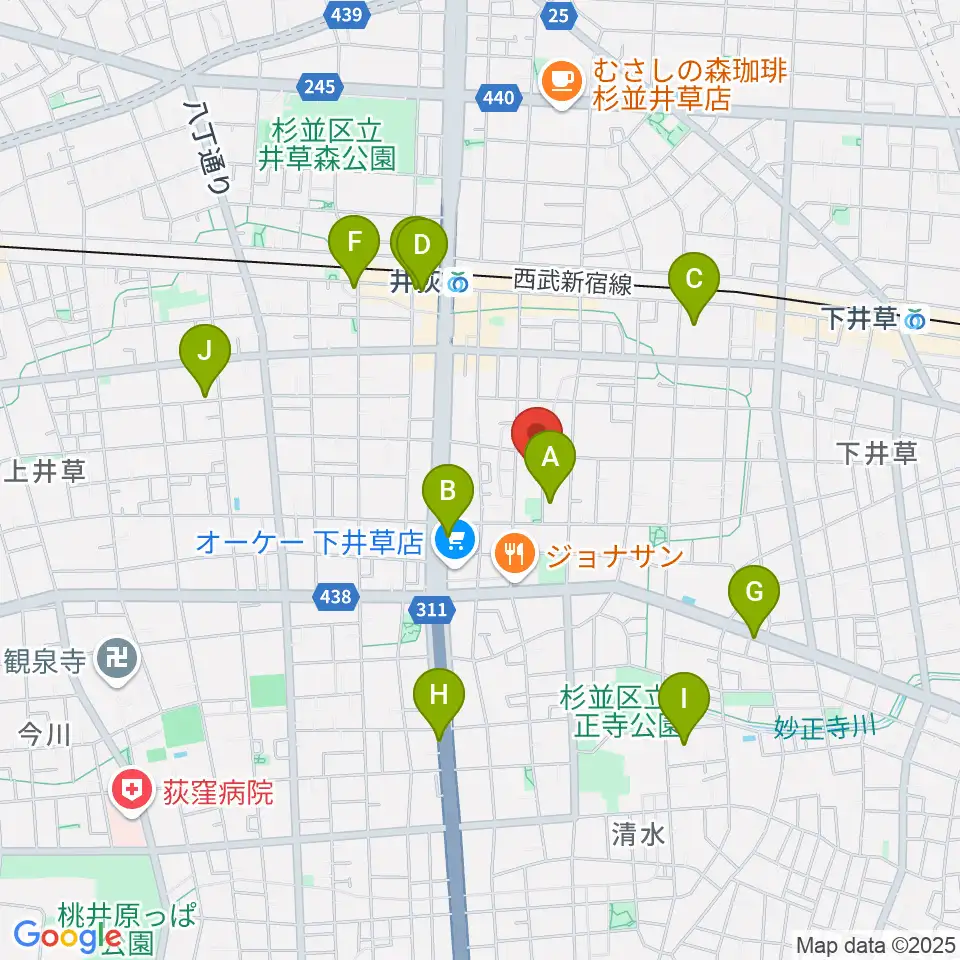 ヒロミュージックスクール周辺のカフェ一覧地図