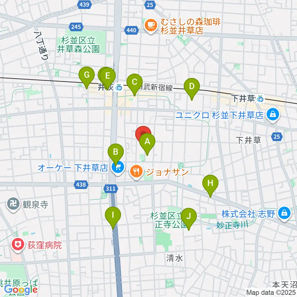 ヒロミュージックスクール周辺のカフェ一覧地図