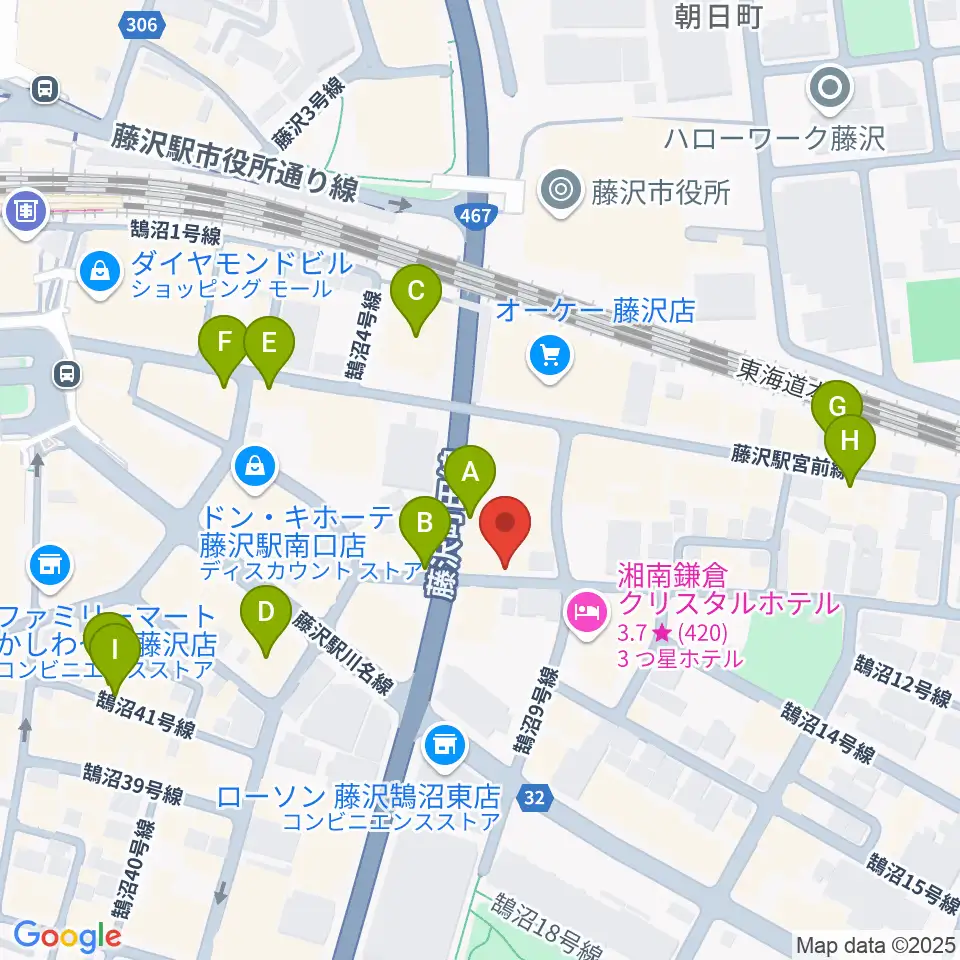 音楽教室パセオ周辺のカフェ一覧地図