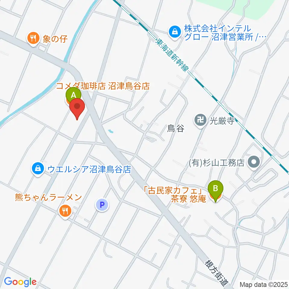 ミュージック・ラフェスタ周辺のカフェ一覧地図