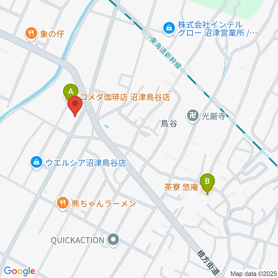 ミュージック・ラフェスタ周辺のカフェ一覧地図