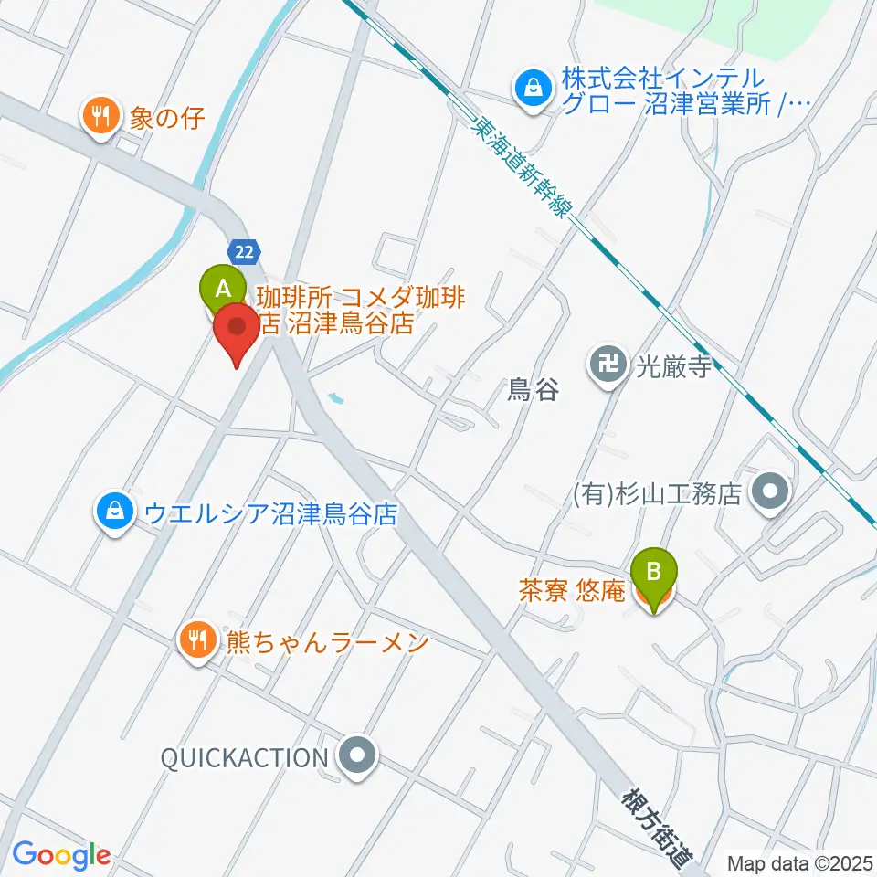 ミュージック・ラフェスタ周辺のカフェ一覧地図