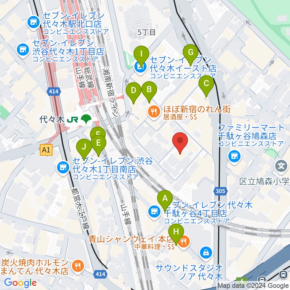 ミューズ音楽院周辺のカフェ一覧地図