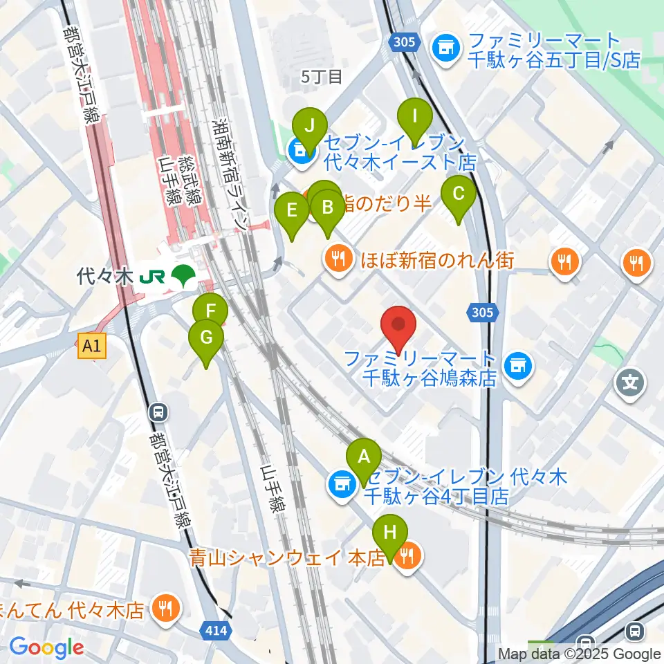 ミューズ音楽院周辺のカフェ一覧地図
