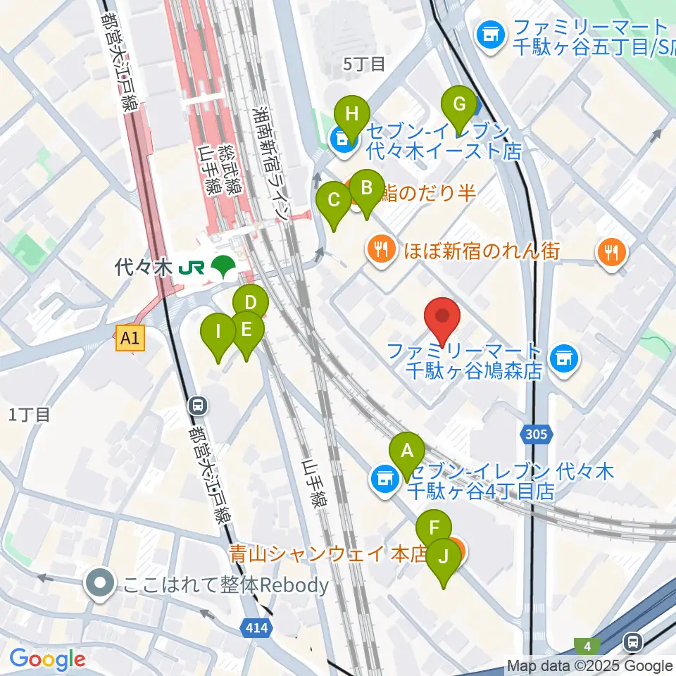 ミューズ音楽院周辺のカフェ一覧地図