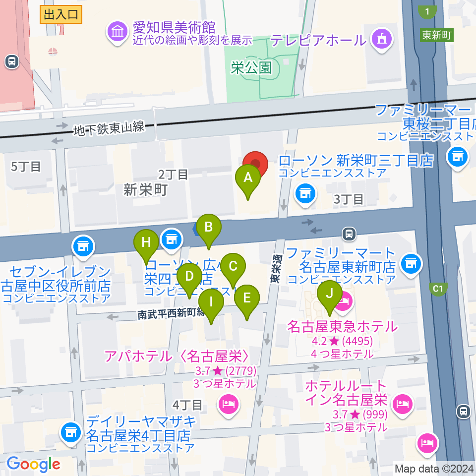 名古屋音楽学校周辺のカフェ一覧地図