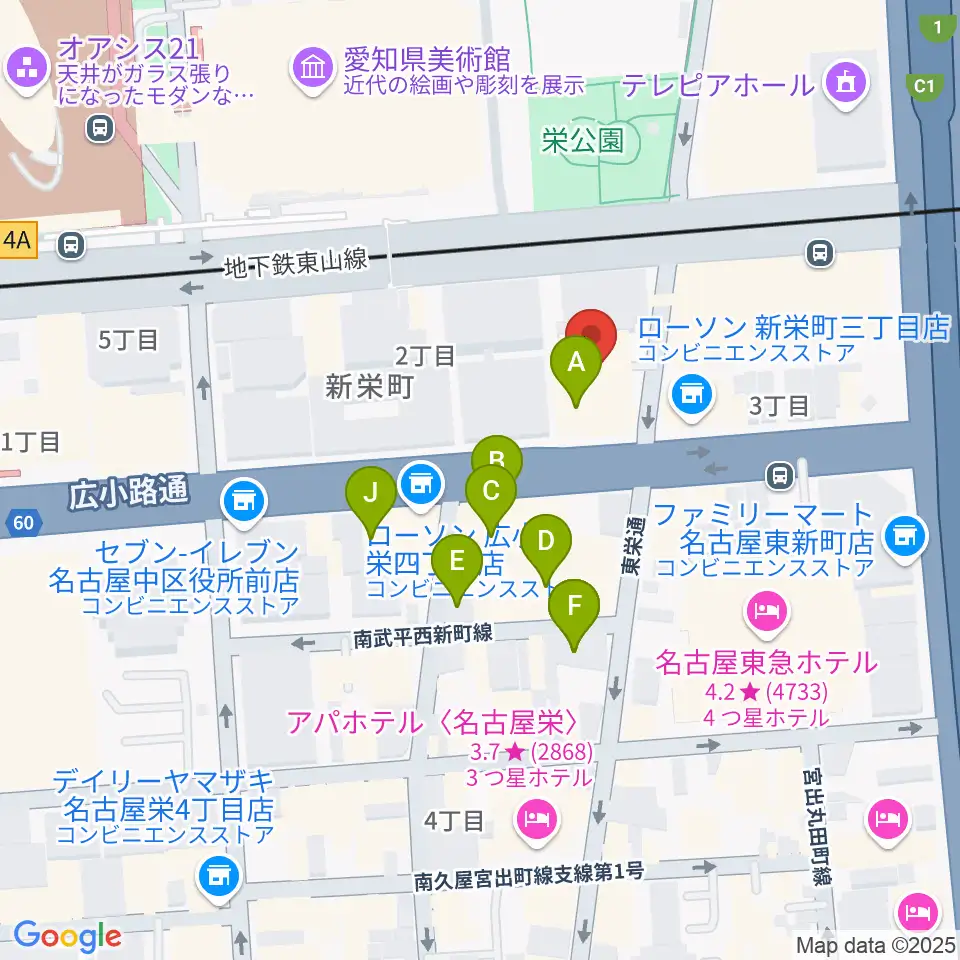 名古屋音楽学校周辺のカフェ一覧地図