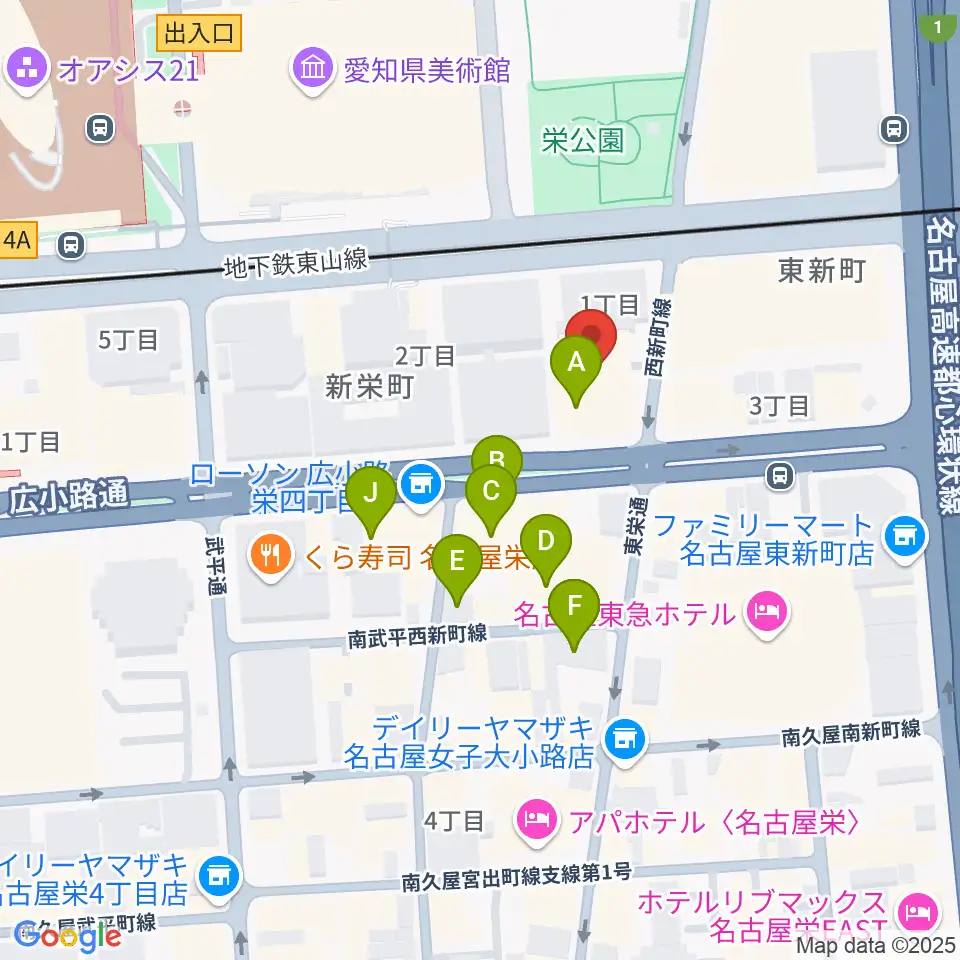 名古屋音楽学校周辺のカフェ一覧地図