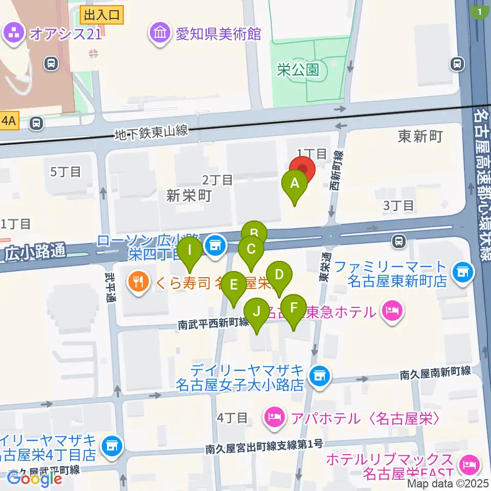 名古屋音楽学校周辺のカフェ一覧地図