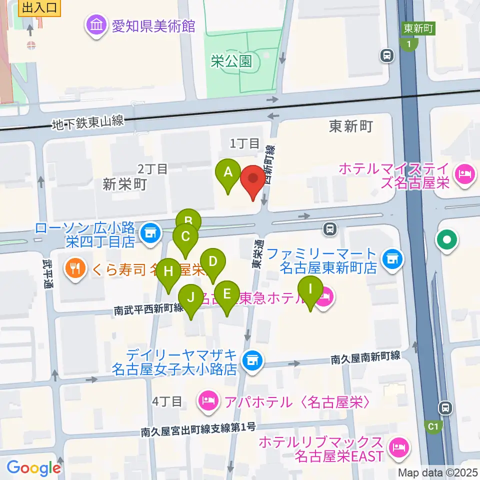 名古屋音楽学校周辺のカフェ一覧地図