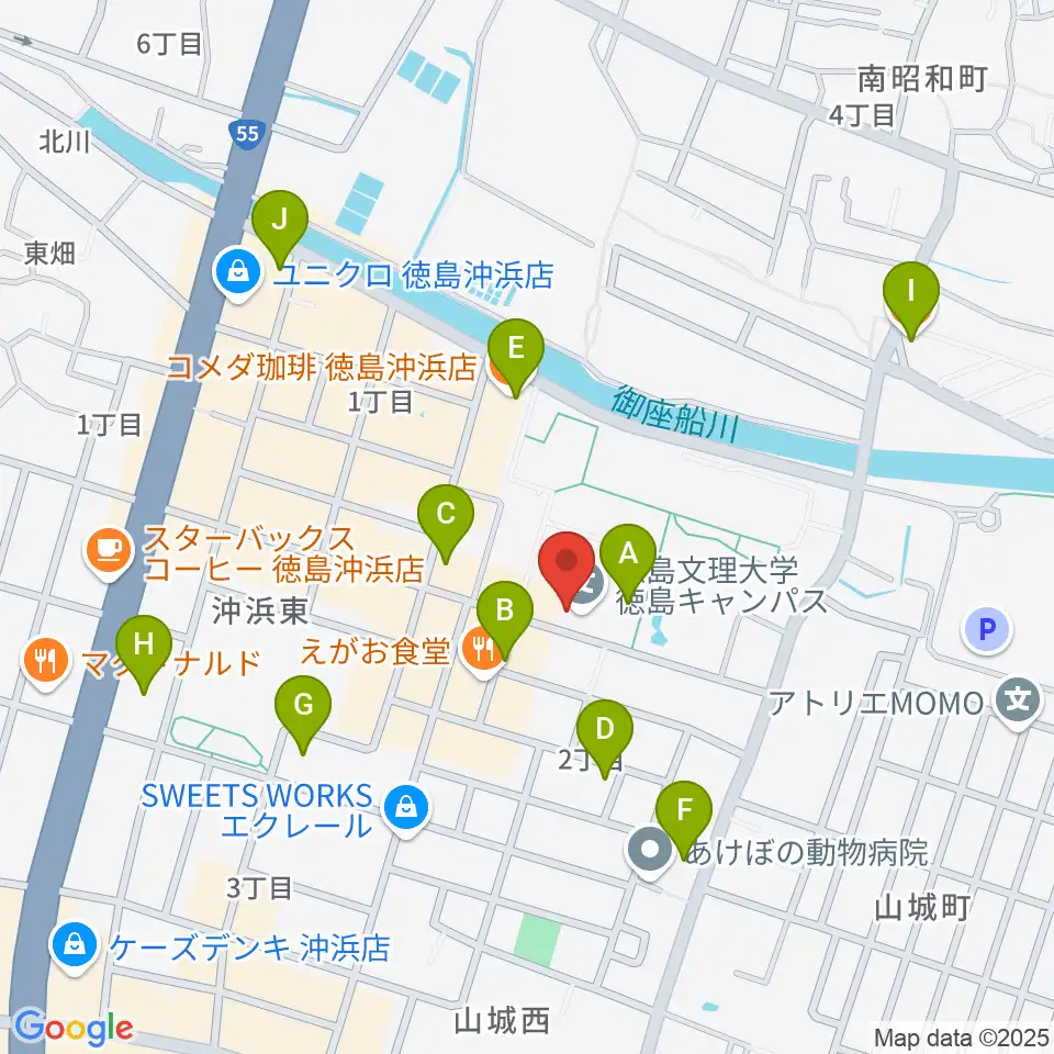 徳島文理大学音楽学部周辺のカフェ一覧地図