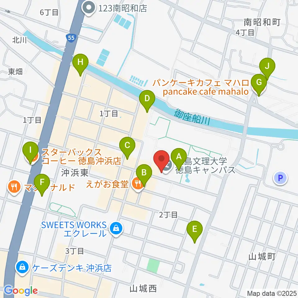 徳島文理大学音楽学部周辺のカフェ一覧地図