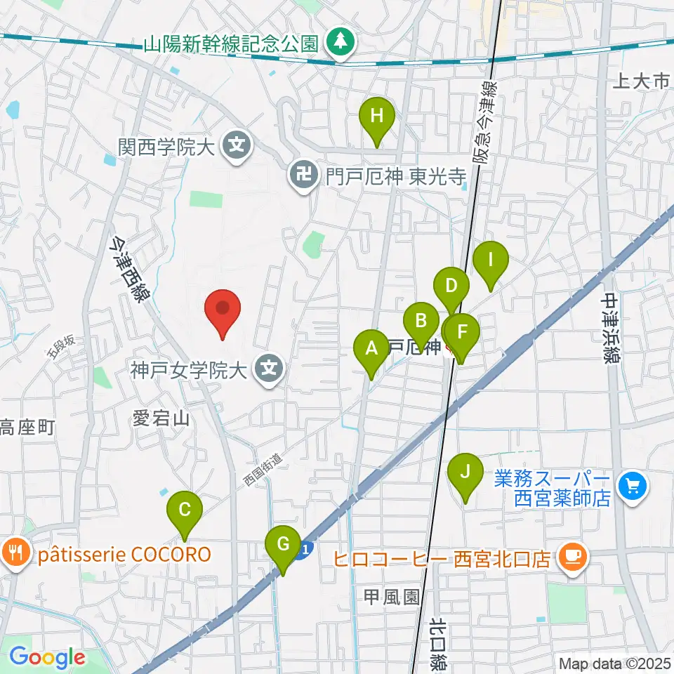 神戸女学院大学音楽学部音楽学科周辺のカフェ一覧地図