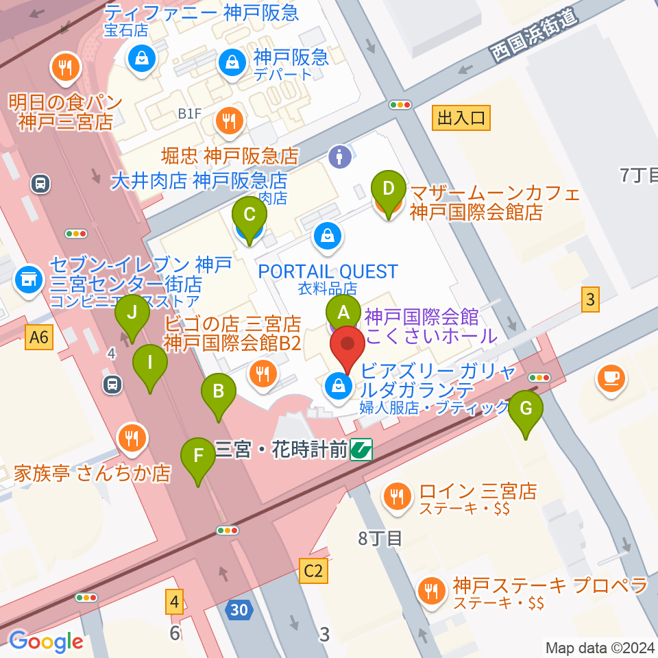 MIKIミュージックサロン三宮周辺のカフェ一覧地図