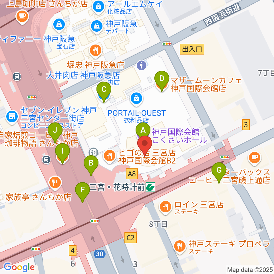 MIKIミュージックサロン三宮周辺のカフェ一覧地図