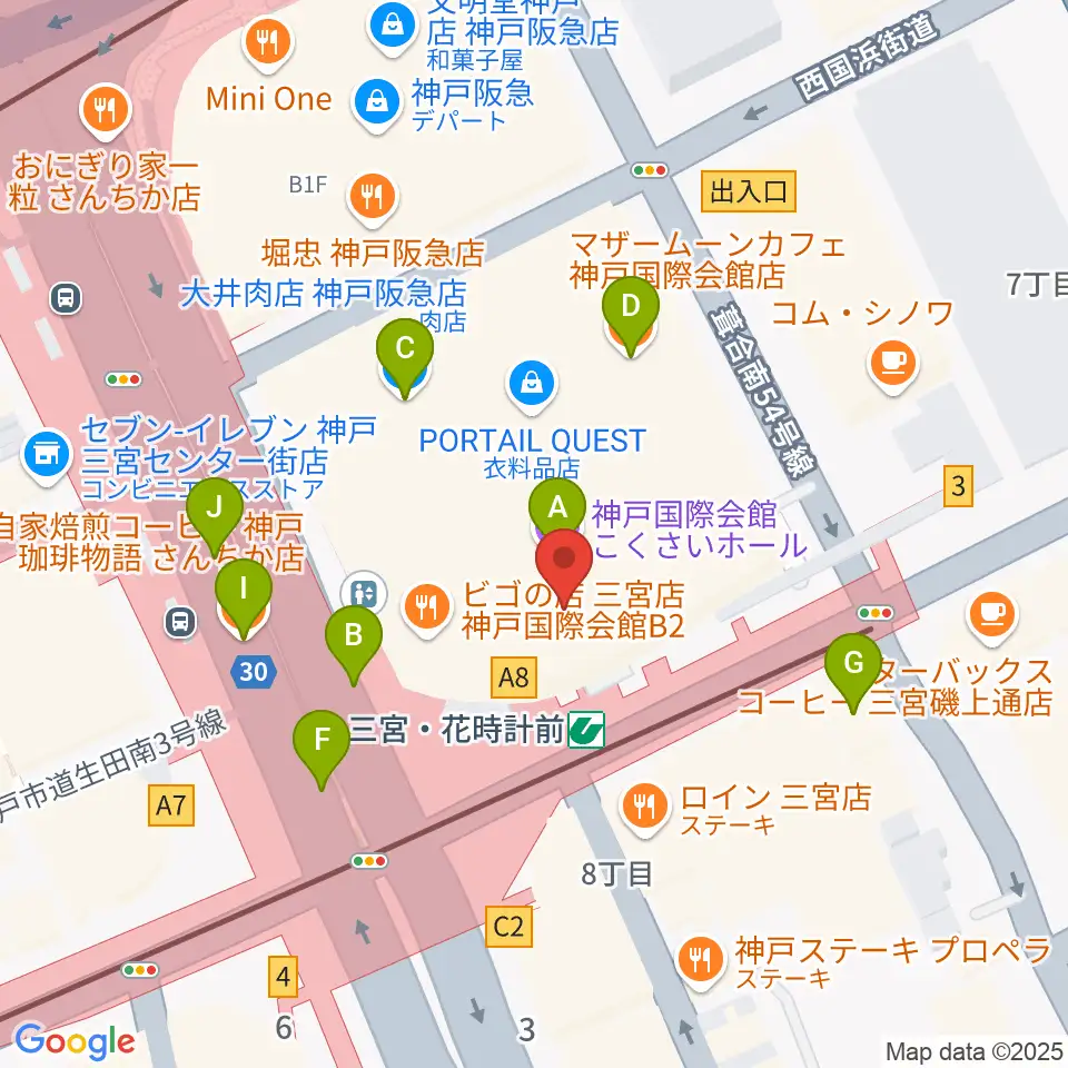 MIKIミュージックサロン三宮周辺のカフェ一覧地図
