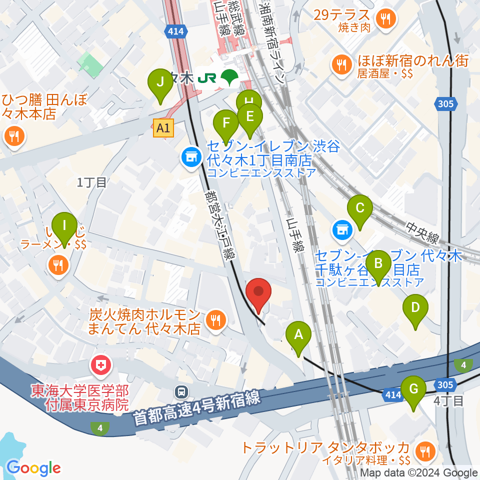 ルーツ音楽院周辺のカフェ一覧地図