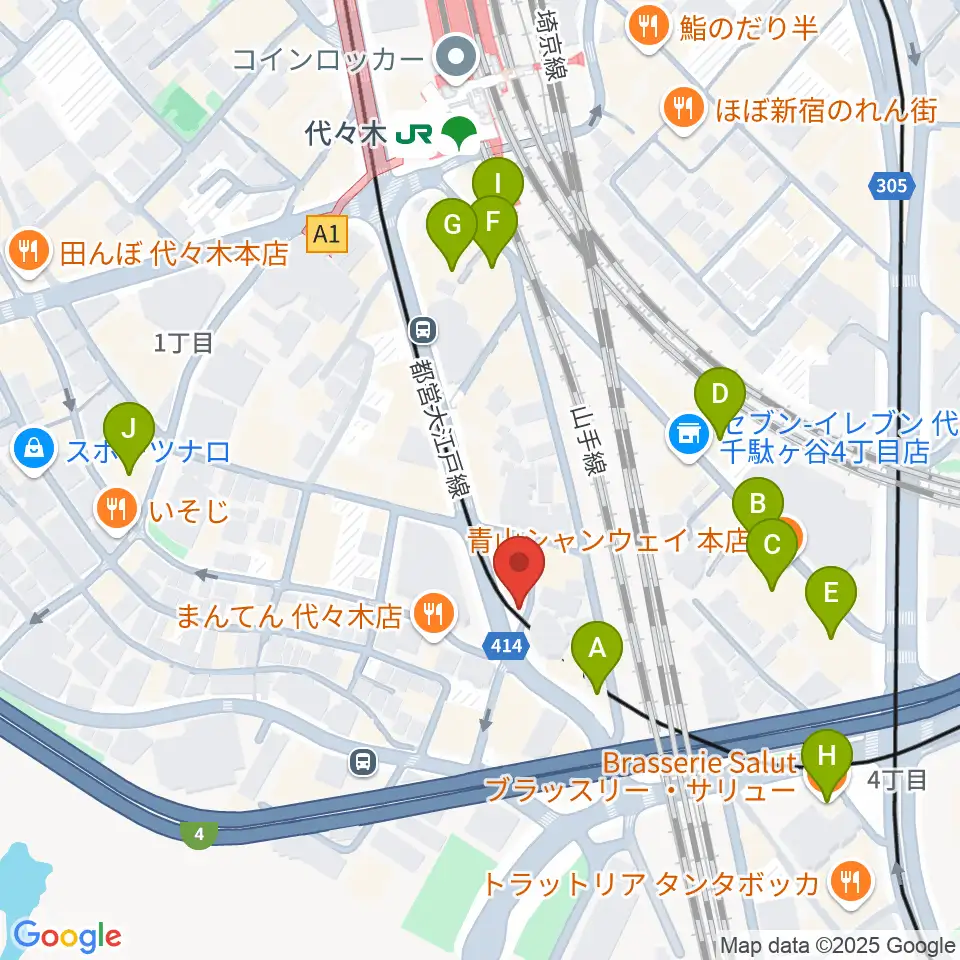 ルーツ音楽院周辺のカフェ一覧地図