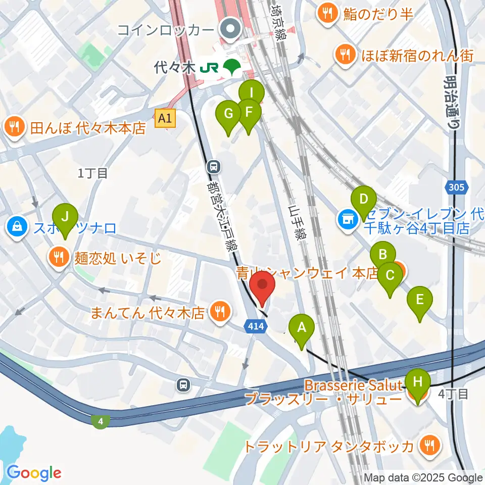 ルーツ音楽院周辺のカフェ一覧地図