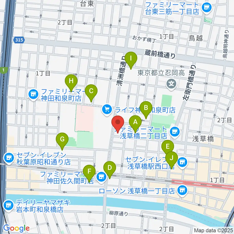 ホットミュージックスクール周辺のカフェ一覧地図