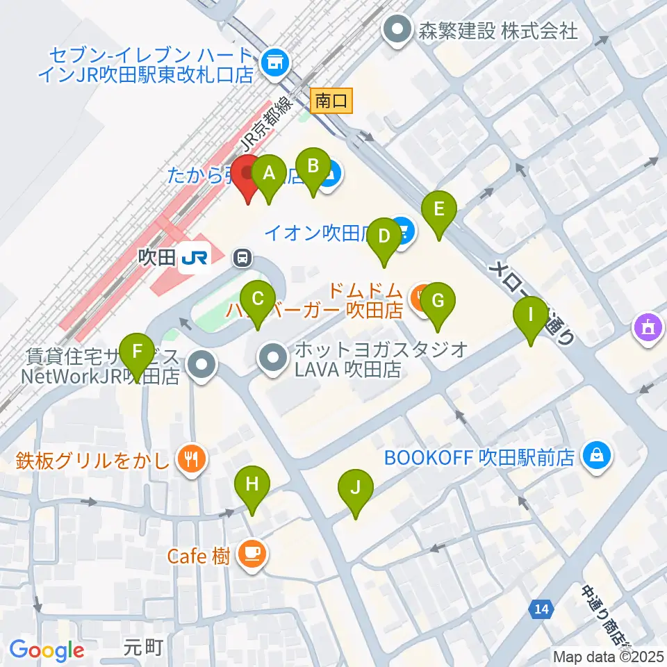 大阪シティアカデミー周辺のカフェ一覧地図