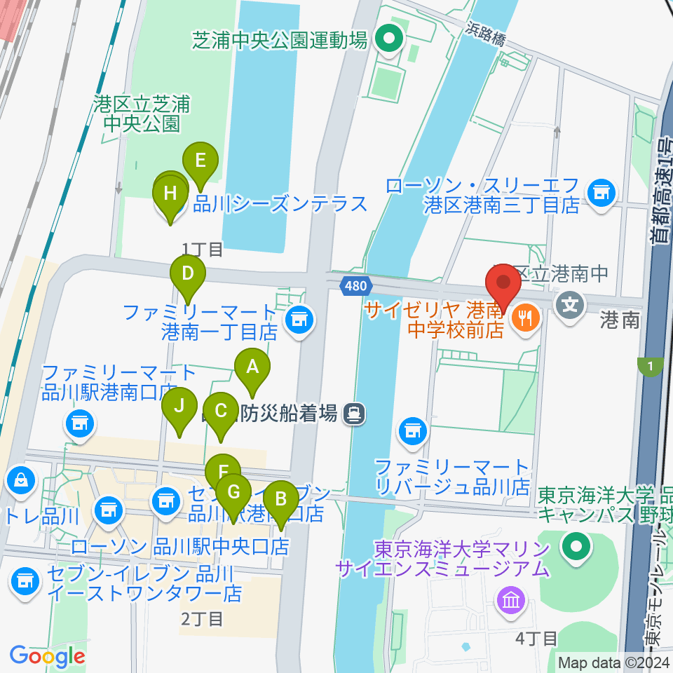 カワイ音楽教室 MS品川周辺のカフェ一覧地図