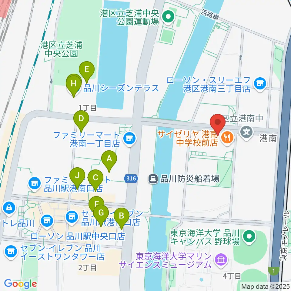 カワイ音楽教室 MS品川周辺のカフェ一覧地図