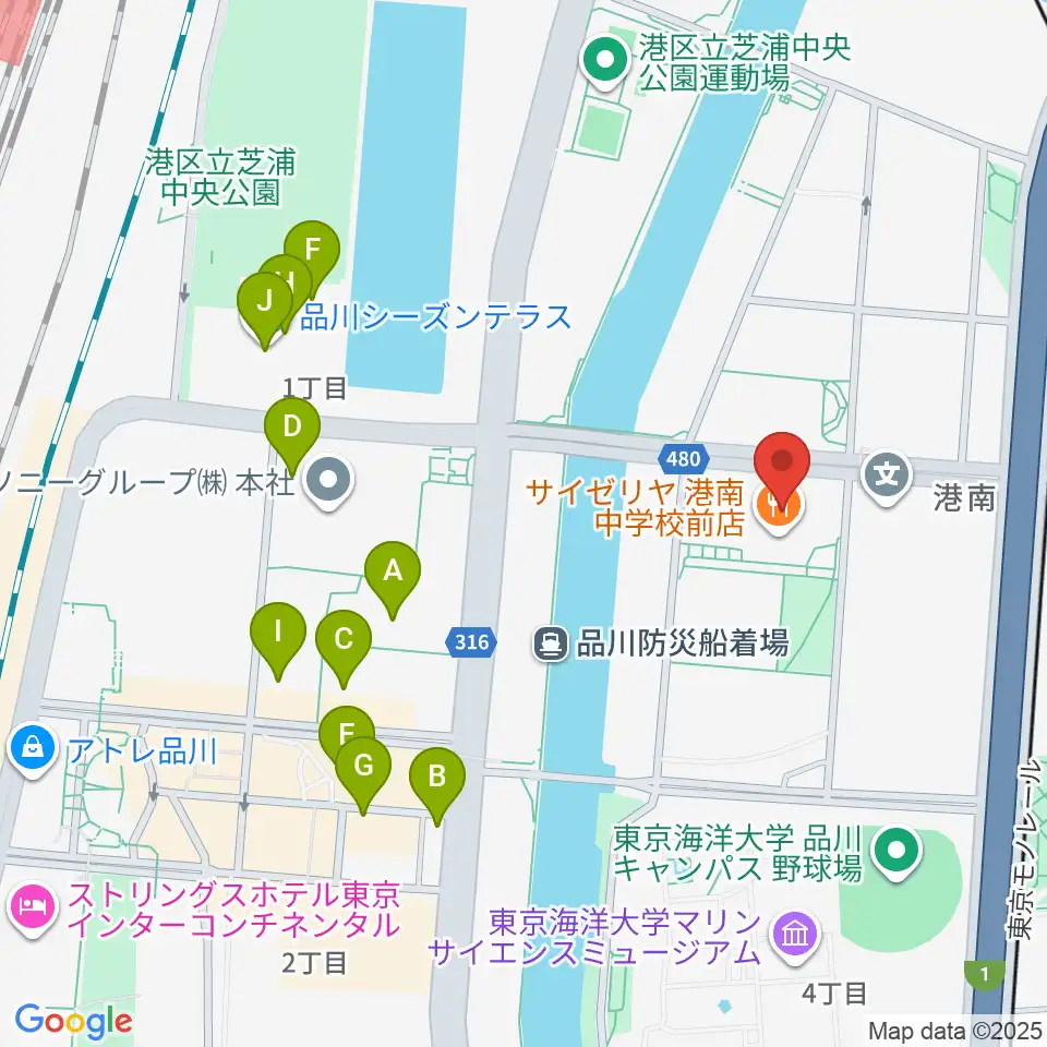 カワイ音楽教室 MS品川周辺のカフェ一覧地図
