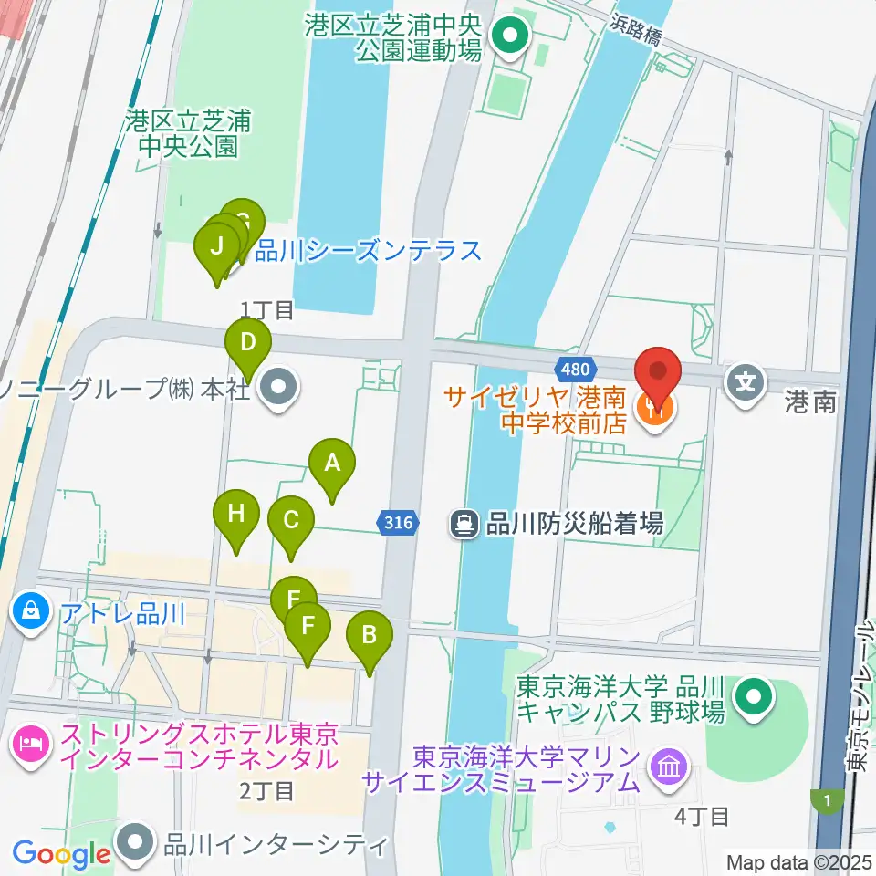 カワイ音楽教室 MS品川周辺のカフェ一覧地図