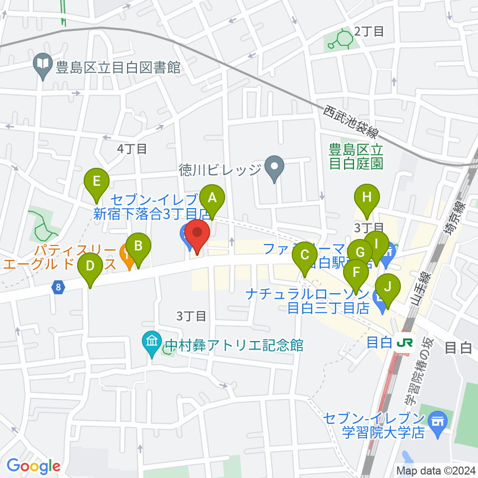 音楽教室アルル周辺のカフェ一覧地図