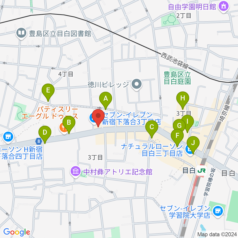 音楽教室アルル周辺のカフェ一覧地図