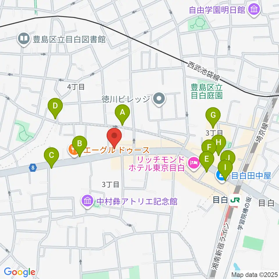 音楽教室アルル周辺のカフェ一覧地図