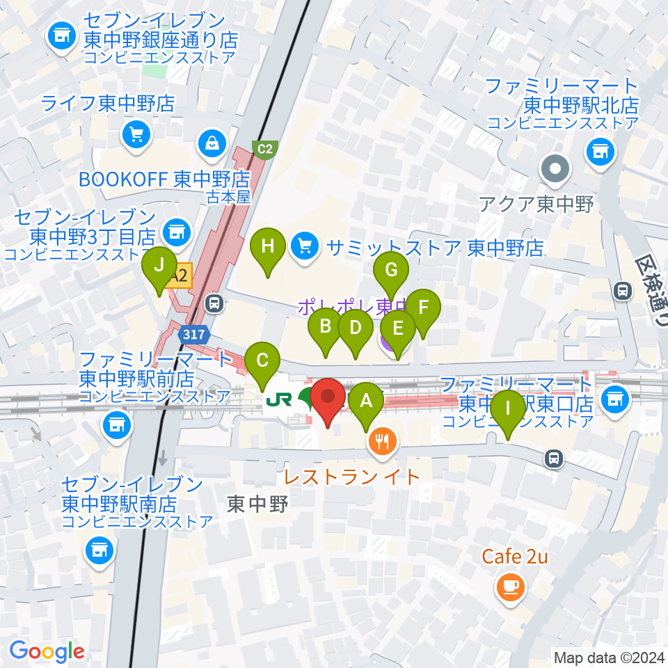 東中野 作曲塾周辺のカフェ一覧地図