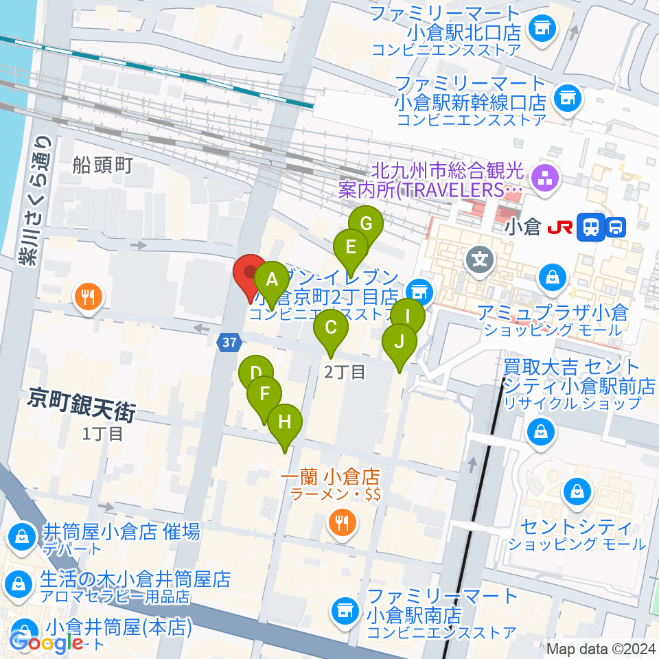 小倉FUSE周辺のカフェ一覧地図