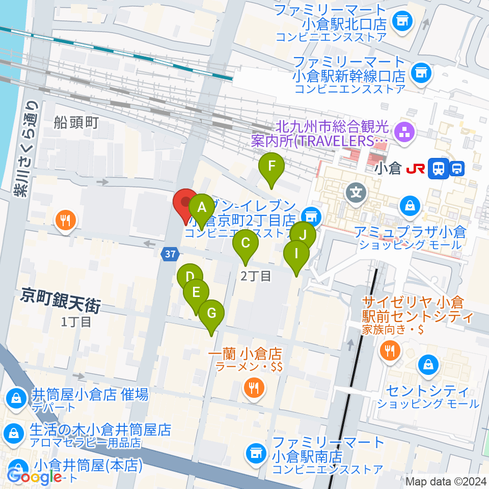 小倉FUSE周辺のカフェ一覧地図