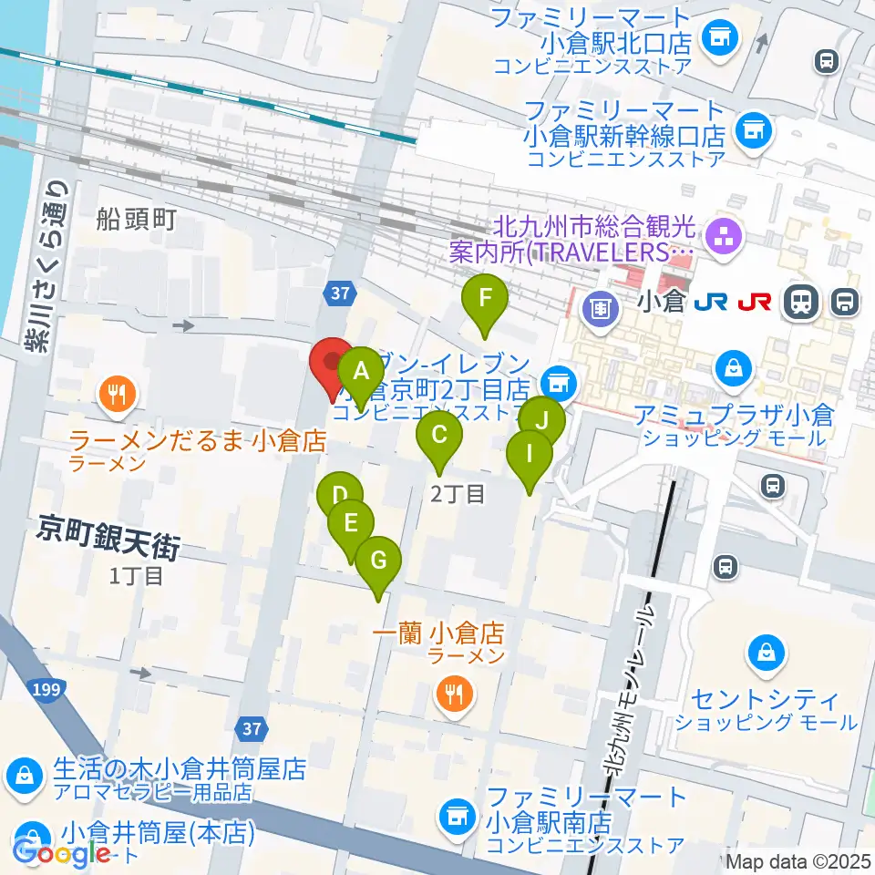 小倉FUSE周辺のカフェ一覧地図