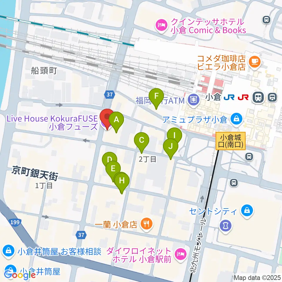 小倉FUSE周辺のカフェ一覧地図