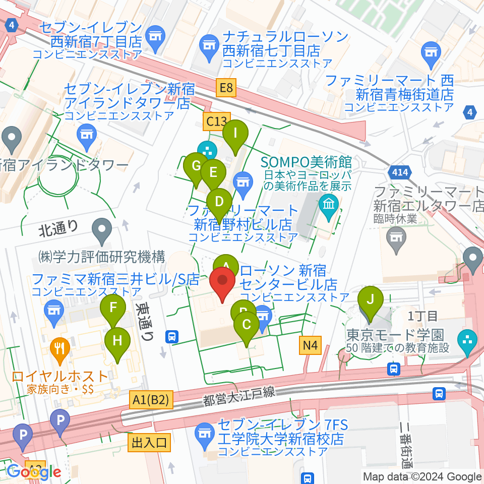 ヤマノミュージックサロン新宿周辺のカフェ一覧地図