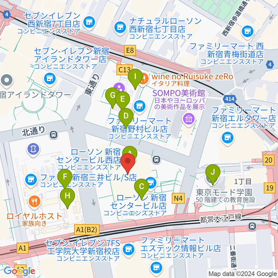 ヤマノミュージックサロン新宿周辺のカフェ一覧地図