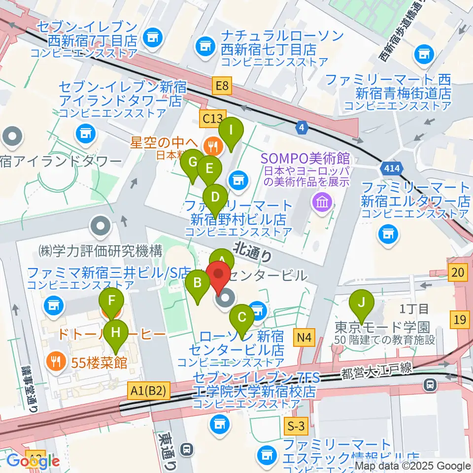 ヤマノミュージックサロン新宿周辺のカフェ一覧地図
