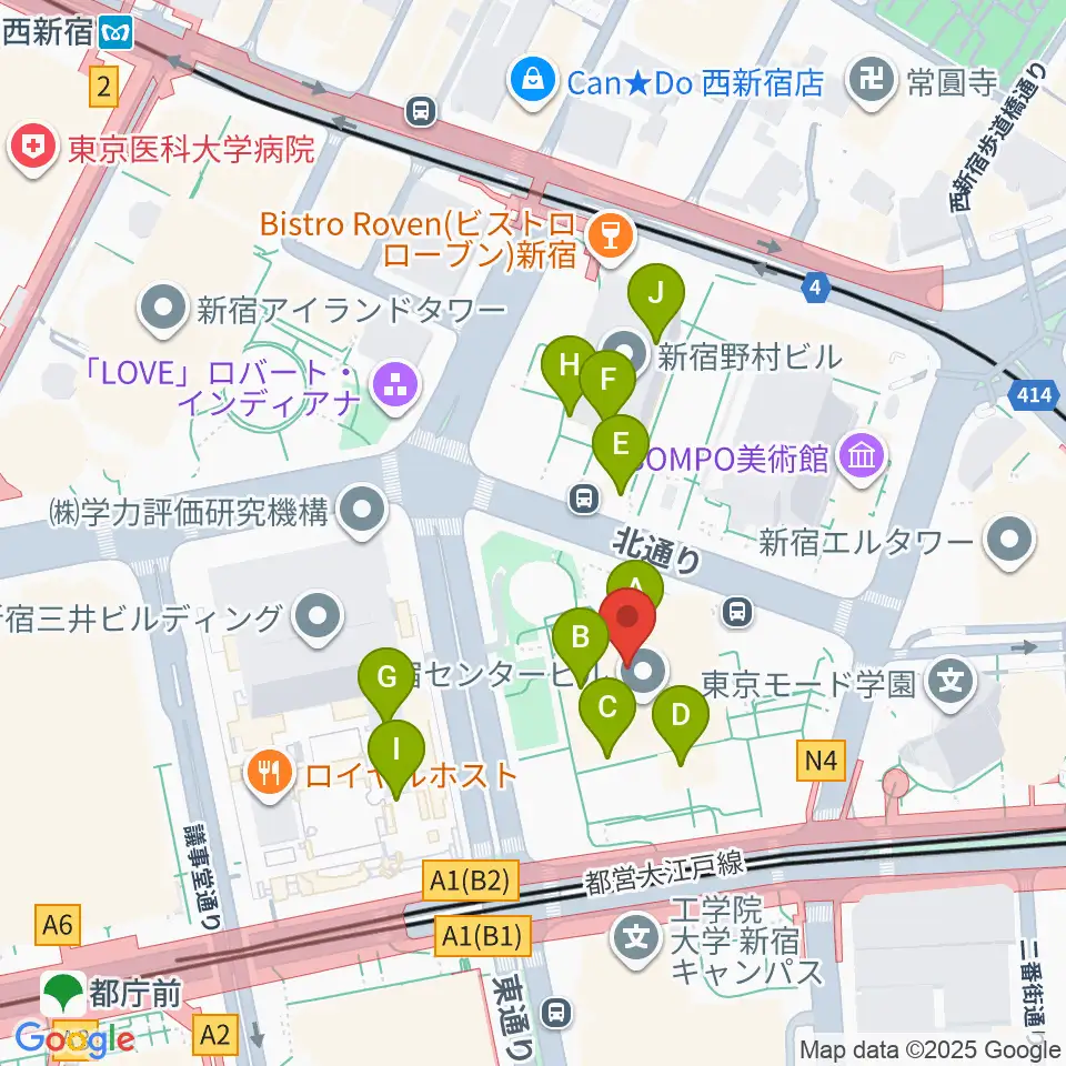 ヤマノミュージックサロン新宿周辺のカフェ一覧地図