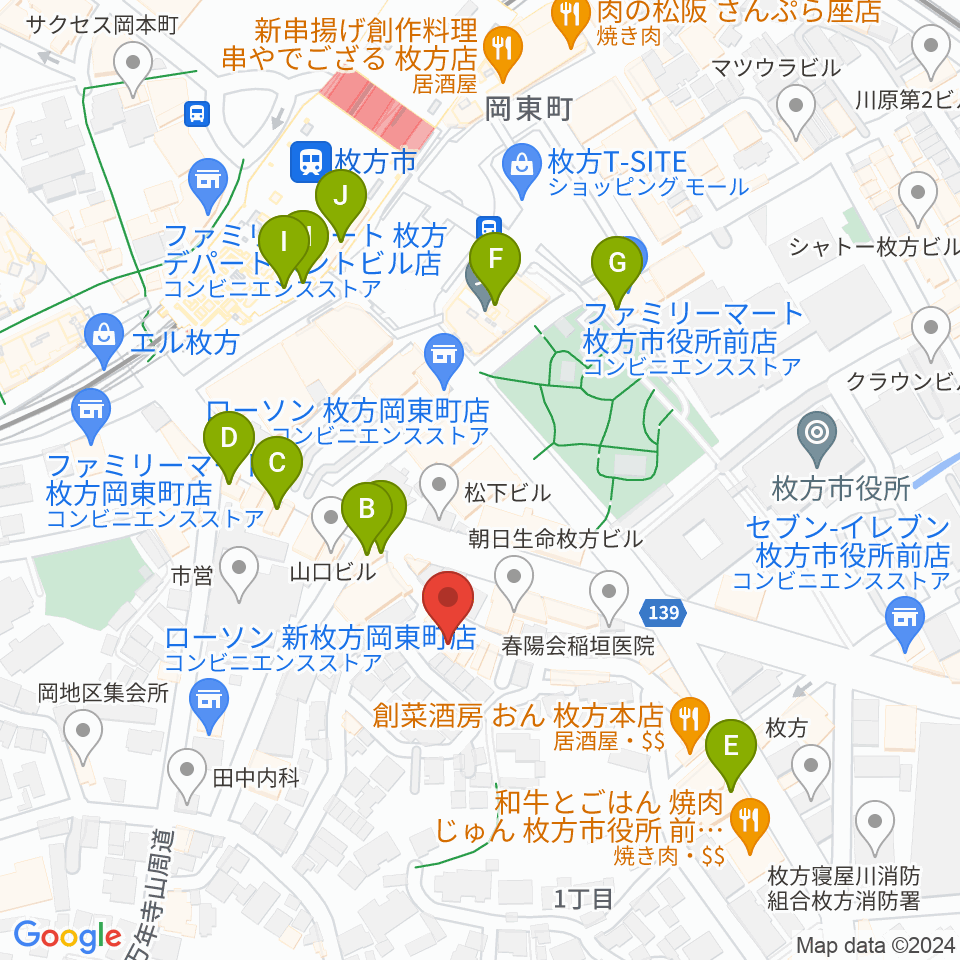 アズイズミュージック枚方店周辺のカフェ一覧地図
