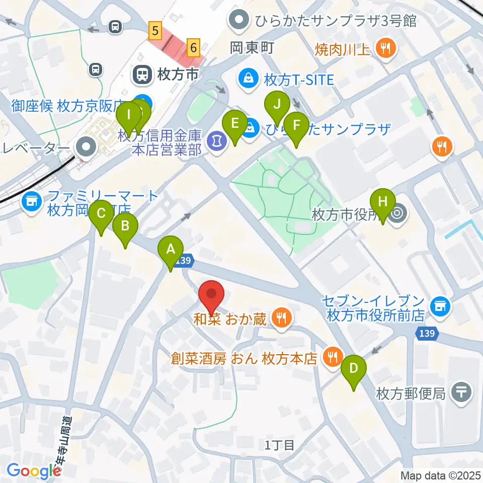 アズイズミュージック枚方店周辺のカフェ一覧地図