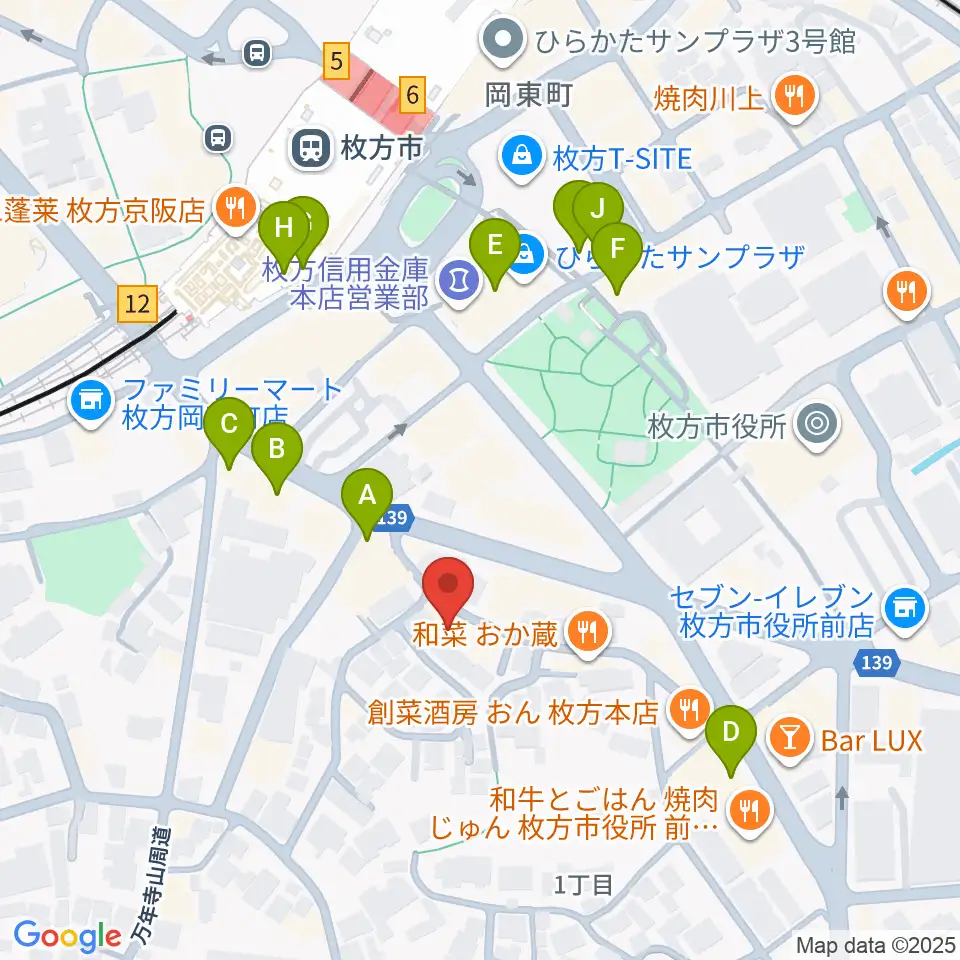 アズイズミュージック枚方店周辺のカフェ一覧地図