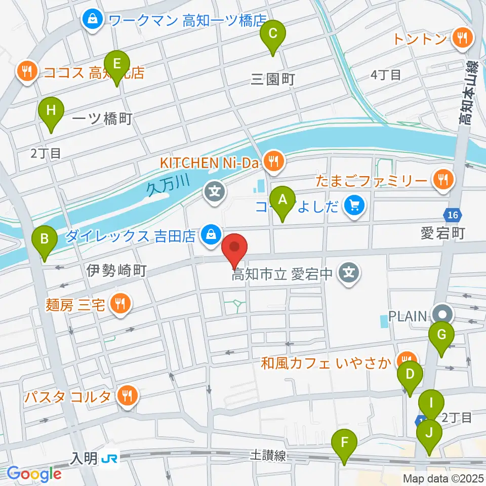 高知キャラバンサライ周辺のカフェ一覧地図