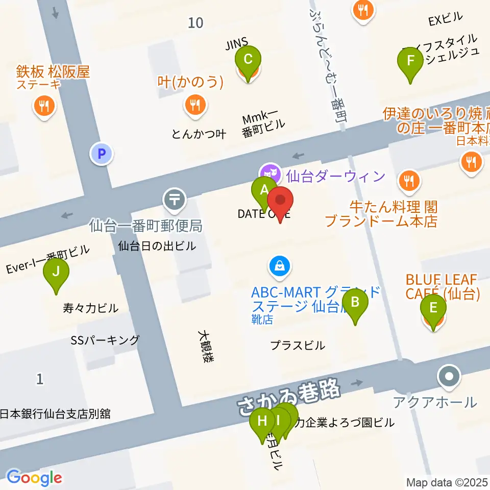仙台darwin周辺のカフェ一覧地図