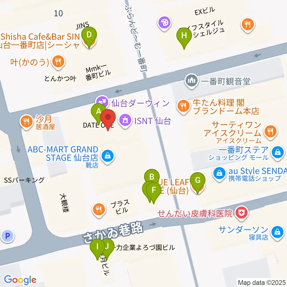 仙台darwin周辺のカフェ一覧地図