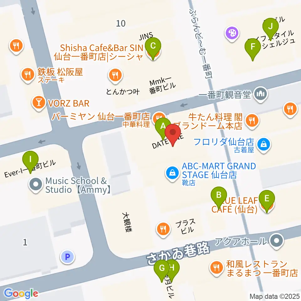 仙台darwin周辺のカフェ一覧地図